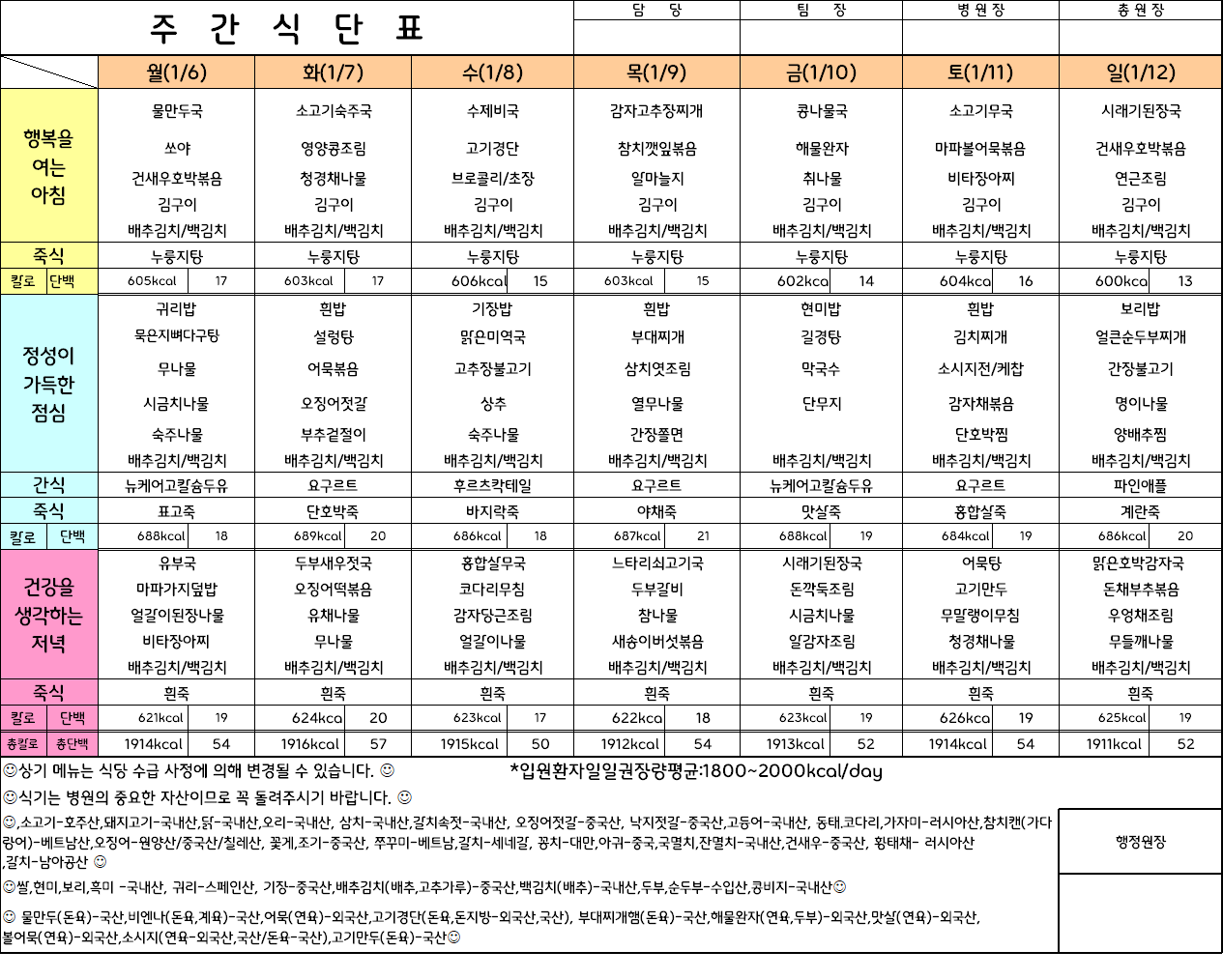 주간식단표 (25.1.6~25.1.12)